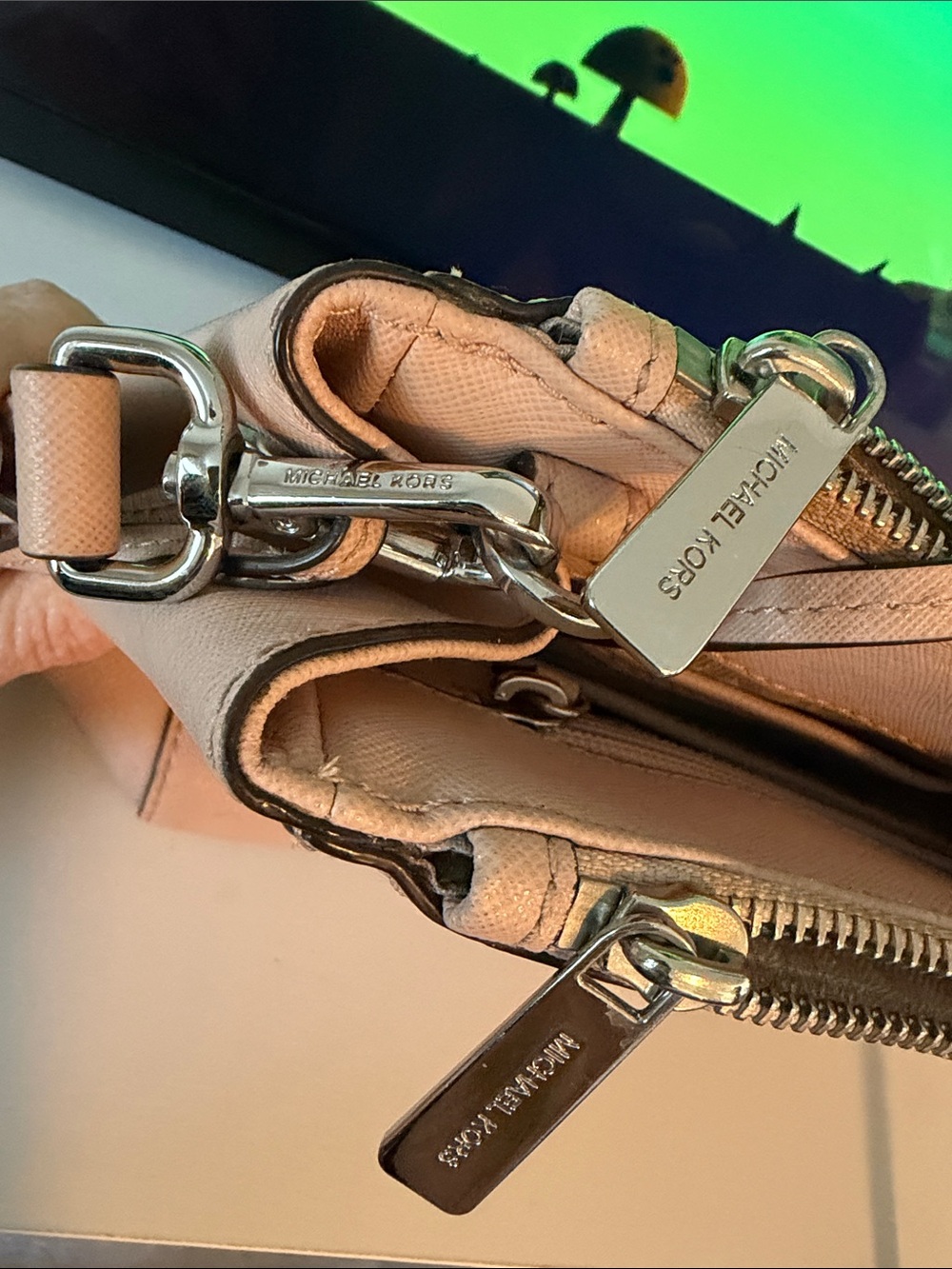 Michael Kors Peach/Pink Saffiano Leather Satchel with MK Charm - Picture 12 of 14
